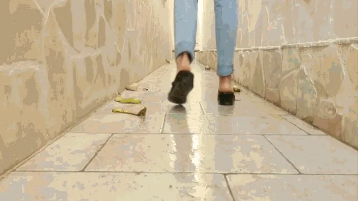 Wet slippery tiles