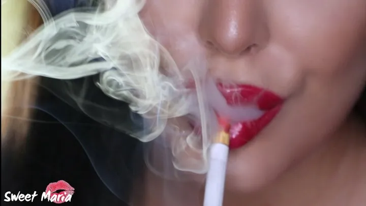 Red lips smoking tease ~ Sweet Maria