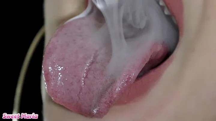 Smokey tongue inhales close-up ~ Sweet Maria