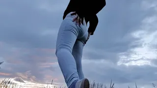 White leggings at sunset wetting peeing