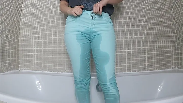 Mint jeans in the bathroom