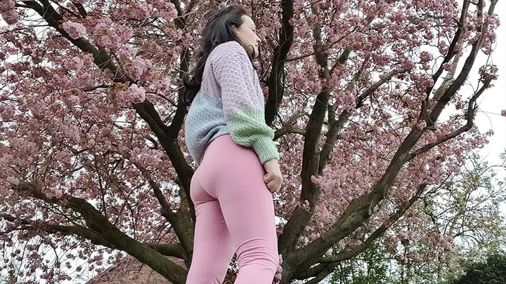 Pink leggings outdoor walking wetting peeing