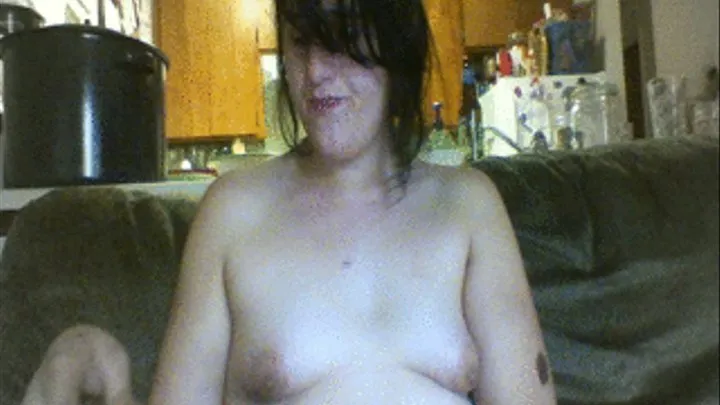 Topless Tgirl Eating Pizza