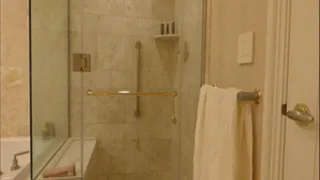 Sammy Showers in a Glass Shower and Sucks a Realistic Dildo, Tries to Ride it but it's too Big