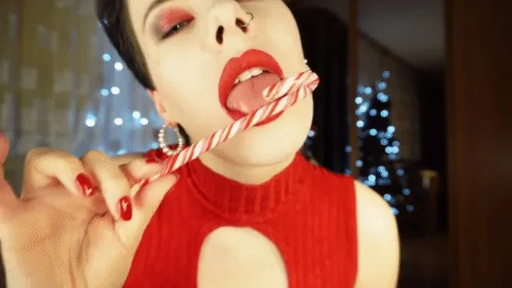 Tease and denial - licking and kissing candy cane POV