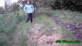 Long video with sexy girl piss herself, pee in pants, pee in dress, pee outdoor, wet her jeans.