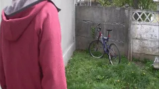 (1024 px) Pissing in the backyard on a cold day, and leaving on her bike