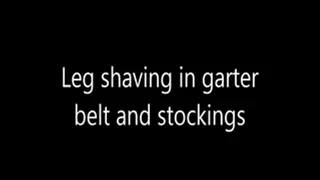 Leg shaving in garterbelt and stockings with old fashioned straightrazor