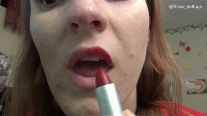 Applying Red Lipstick
