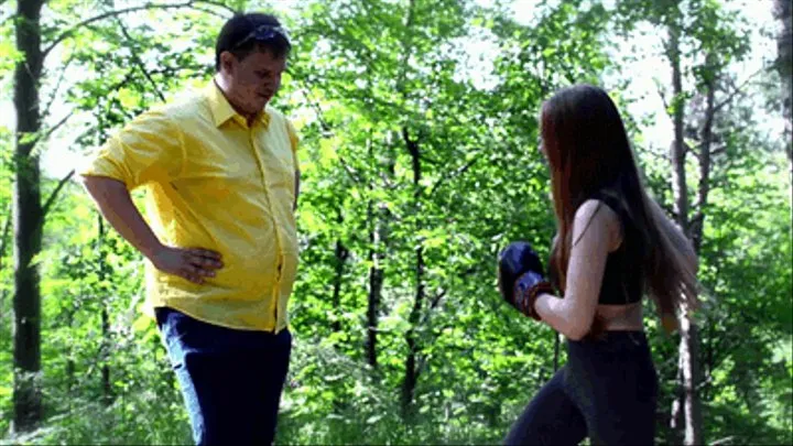 Girl Belly Punching Fat Man In The Forest