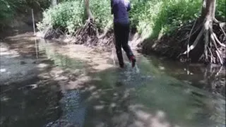 Running on water in rubber boots