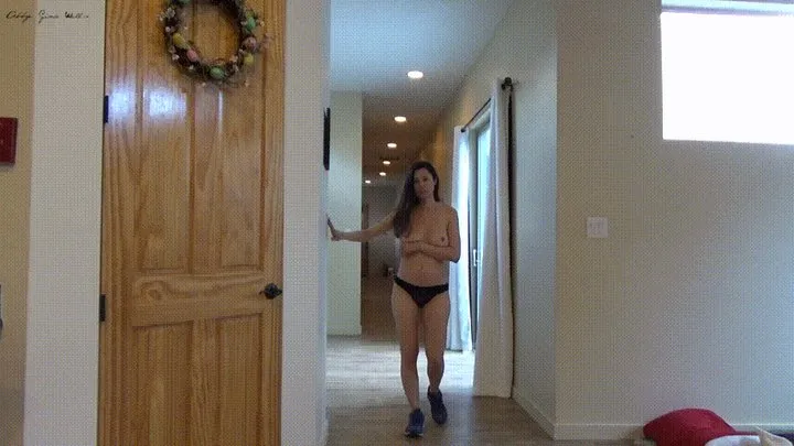 Walking and Yawning in Thong and Sneakers