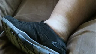 Stripping my naked feet from my stinky tennis shoes