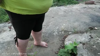 barefoot walking on huge rock