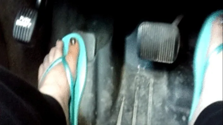 Driving in Teal Flip Flops