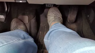 Driving in grey sneakers