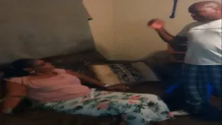 Dominique spanks John over the knee for messy room