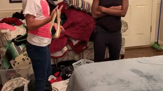 Girl gets a belt spanking for not cleaning up