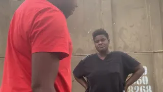 Ebony girl gets a hard belt spanking for not wiping down the dumpster