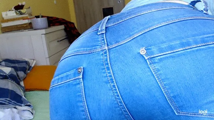 My butt in blue light jeans to cam in big close up