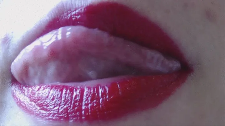 11 minutes licking red lips with red lipstick on it