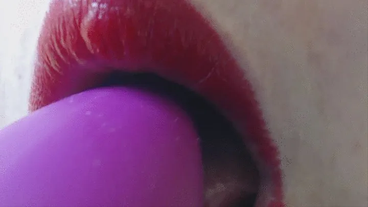 16 minutes licking pink dildo by my tongue in close up