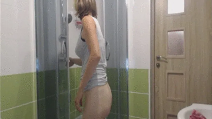 Taking naked shower in cabine with my big ass