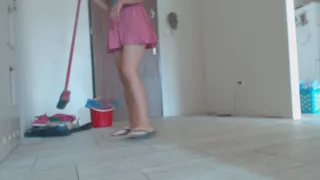 8 minutes of sweepng and washing floor in hall