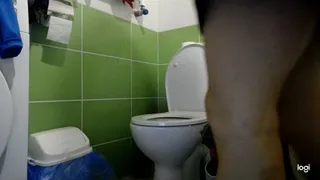 Toilet fetish in cozy nightdress in bathroom