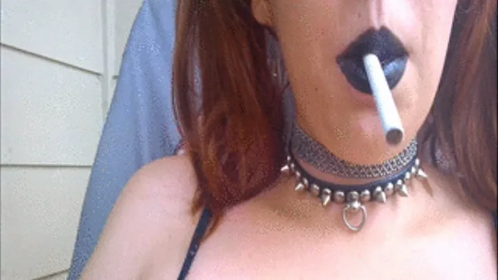 Sexy Goth Redhead Smoking in Pigtails and Two Choker Necklaces