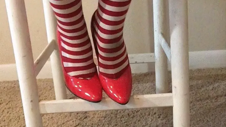 Sexy Striped Stocking and Red Heel Tease