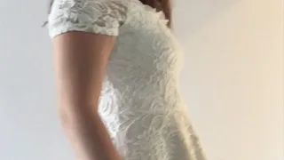 Behind The Scenes at a Sexy Photoshoot Wearing a White Lace Dress Stripping to White Panties