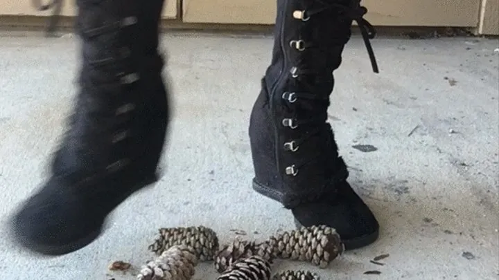 Santa's Little Helper Crushing Pine Cones in Striped Stockings and Black Boots