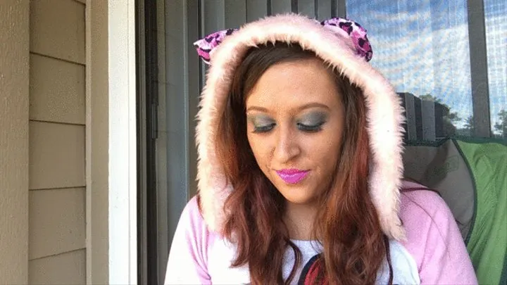 Sexy Brunette Smoking White Filter 100 Cigarette in Cute Kitty Hood and Hello Kitty Shirt