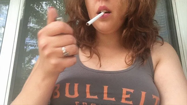 Chubby Brunette Smoking White Filter 100 Cigarette in Pink Lipstick and Pink Nail Polish