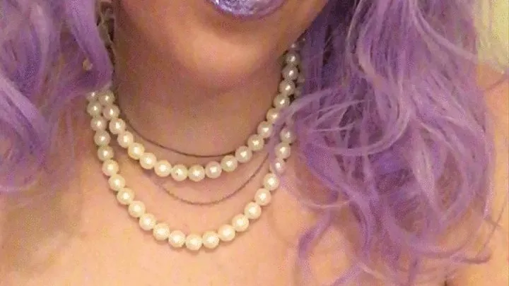 Topless Babe Smoking Marlboro Light 100 in Satin Gloves, Purple Wig, Pearl Necklace and Glitter Lip Gloss