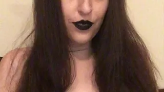 Goth Babe Smoking in Latex and Leather Fingerless Gloves - Marlboro Light 100 - Black Lipstick and Dark Eyeshadow - Hair Bow