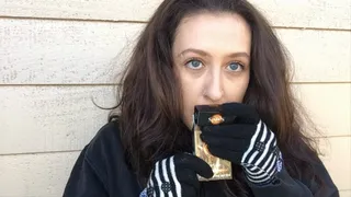 Sexy Goddess D Smoking White Filter 100 Outside in Hoodie and Warm Knit Gloves