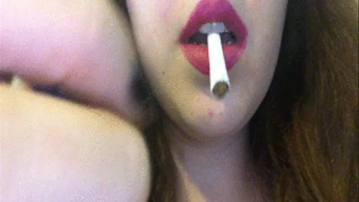 Close up Smoking with Pink Lipstick and Black Fingernail Polish