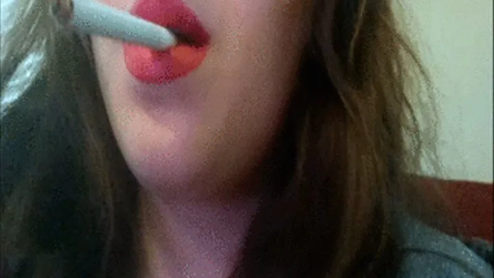 Red Lips and Long Blue Nails Smoking Clip