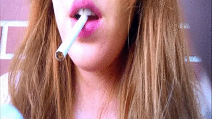 Redhead Smoking in Pink Lipstick