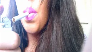 Sexy Brunette Smoking in Pink Lipstick