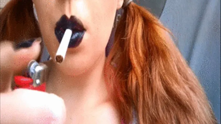 Redhead in Pigtails Smoking