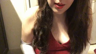 Smoking a Cork Tip 100 in my Sexy Red Prom Dress and Long White Gloves