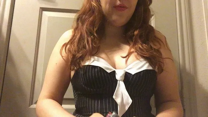Redhead Smoking in Sexy Bunny Costume w Big Tits and Great Cleavage