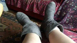 Showing off my Sexy Gray Calf High Boots