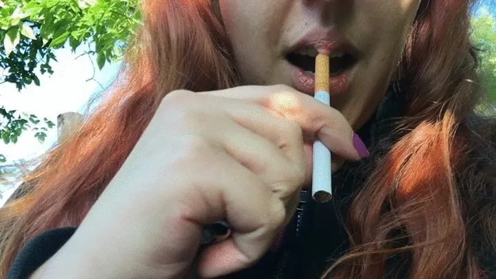 Gorgeous Redhead Babe Smoking in Public - Loud Exhales - Red Cork Tip 100 Cigarette - Talking in Cute Sexy Voice