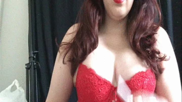 Chubby Babe with Big Natural Tits Smoking in Red Bra and Lipstick