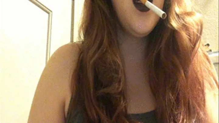 Chubby Goth Redhead Smoking Red 100 in Dark Purple Lipstick