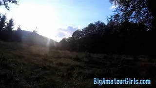 Blowjob as the sun rises in the morning in the mountains.